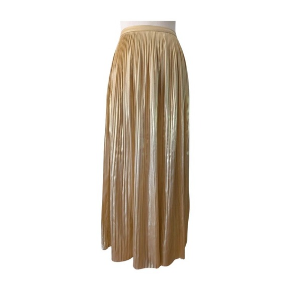 NWT Maison Margiela Gold Pleated Accordian Maxi Skirt Size 38‎ Metallic Silk - Picture 2 of 8